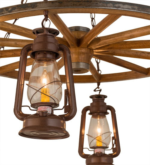 40"W Miners Lantern 6 Lt Wagon Wheel Chandelier