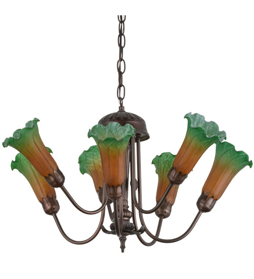 24" Wide Amber/Green Tiffany Pond Lily 7 Lt Chandelier