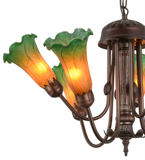 24" Wide Amber/Green Tiffany Pond Lily 7 Lt Chandelier