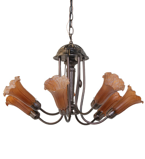 24" Wide Amber Tiffany Pond Lily 7 Light Chandelier