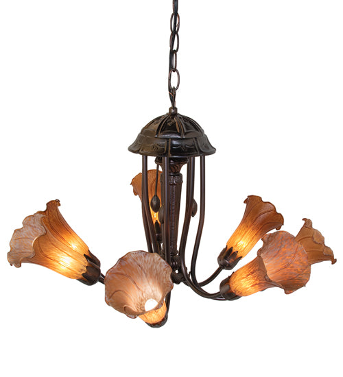 24" Wide Amber Tiffany Pond Lily 7 Light Chandelier