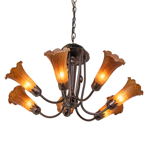 24" Wide Amber Tiffany Pond Lily 7 Light Chandelier