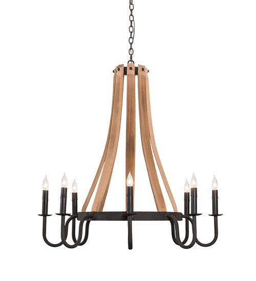 42"W Barrel Stave Madera 8 Lt Chandelier