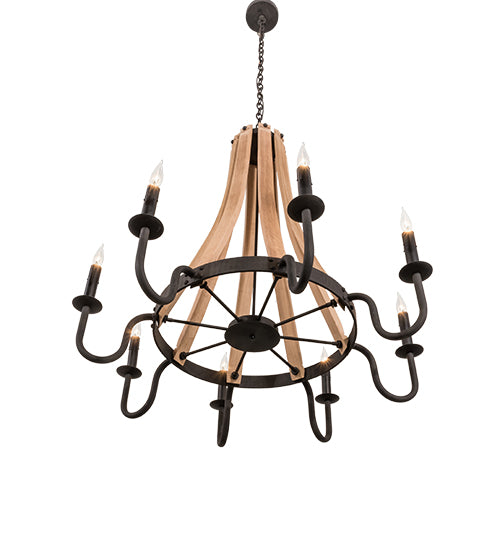 42"W Barrel Stave Madera 8 Lt Chandelier