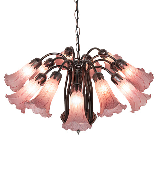 24" Wide Lavender Tiffany Pond Lily 12 Lt Chandelier