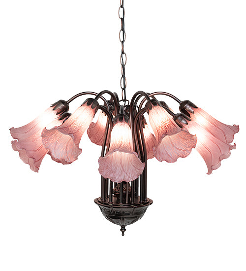 24" Wide Lavender Tiffany Pond Lily 12 Lt Chandelier