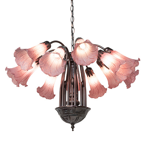 24" Wide Lavender Tiffany Pond Lily 12 Lt Chandelier