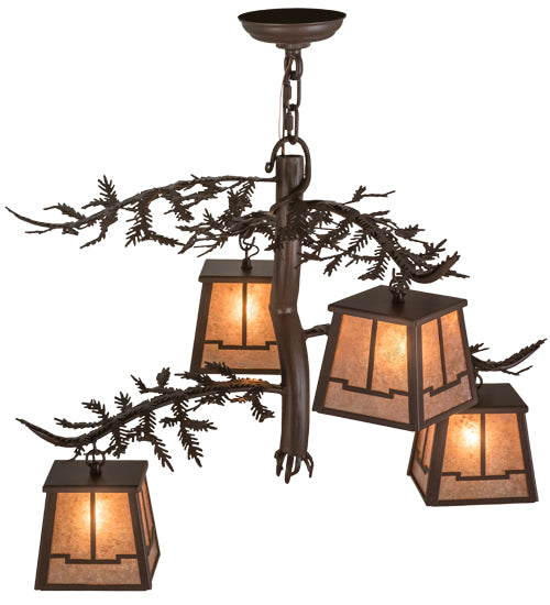 28"W Pine Branch Valley View 4 Lt Chandelier