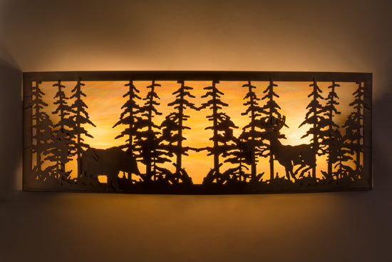 36"W Tall Pines W/Bear & Deer Wall Sconce