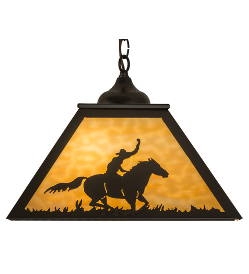 16" Square Cowboy & Steer Pendant