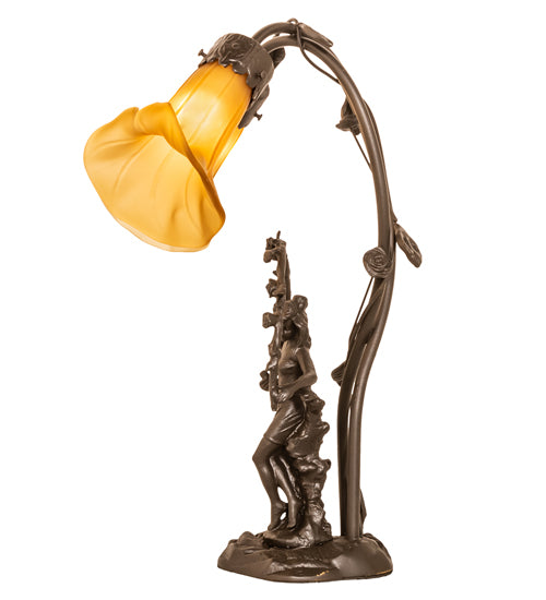 17" Wide Amber Tiffany Pond Lily 2 Light Trellis Girl Accent Lamp