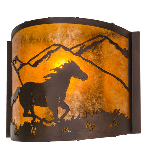 12" Wide Running Horses Wall Sconce