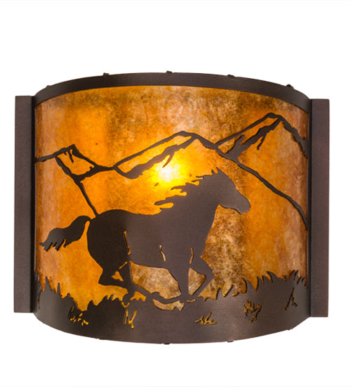 12" Wide Running Horses Wall Sconce