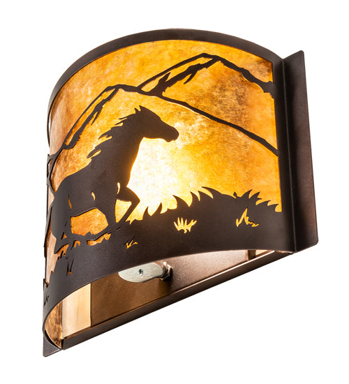 12" Wide Running Horses Wall Sconce