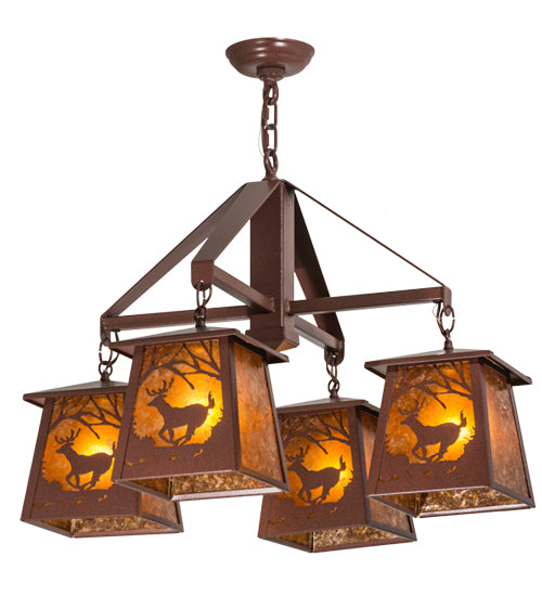 28"W Deer At Dawn 4 Lt Chandelier