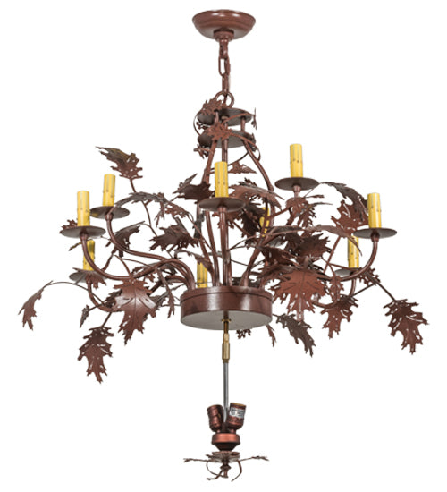 34"W Greenbriar Oak 9 Arm Chandelier Hardware