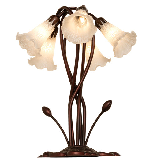 17" High White Tiffany Pond Lily 5 Light Accent Lamp