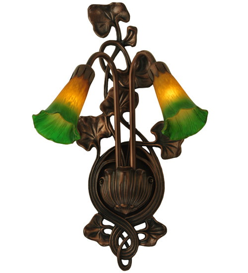 11"W Amber/Green Pond Lily 2 Lt Wall Sconce