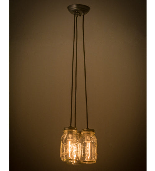 9" Wide Mason Jar 3 Lt Pendant