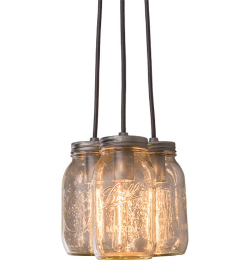 9" Wide Mason Jar 3 Lt Pendant