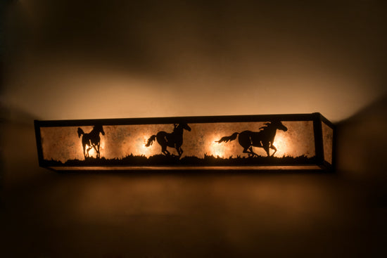 30" Wide Running Horses Vanity Light