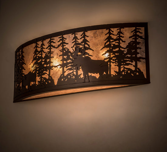 36" Wide Tall Pines W/Bear & Moose Wall Sconce