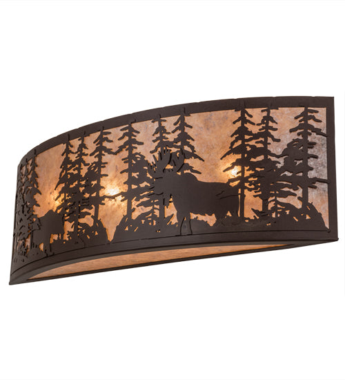 36" Wide Tall Pines W/Bear & Moose Wall Sconce