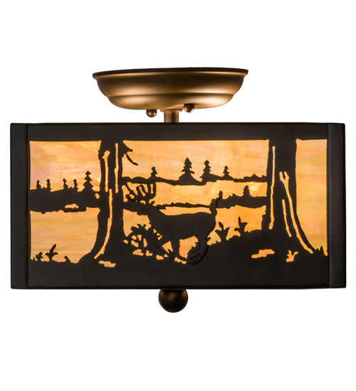 10"Square Oil Rubbed Bronze Deer At Lake Flush Mount