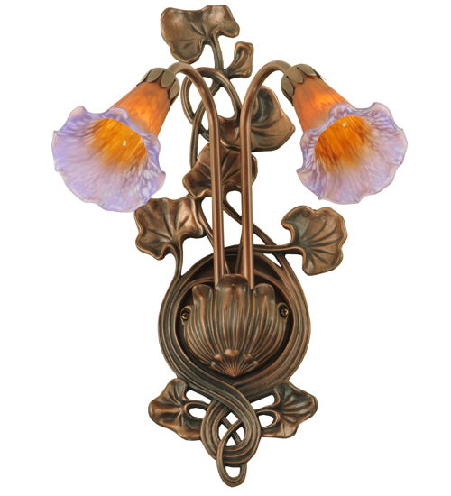 11"W Amber/Purple Pond Lily 2 Lt Wall Sconce