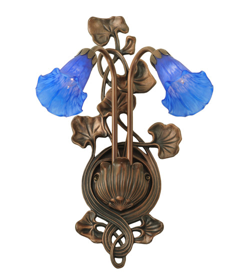 11"W Blue Pond Lily 2 Lt Wall Sconce