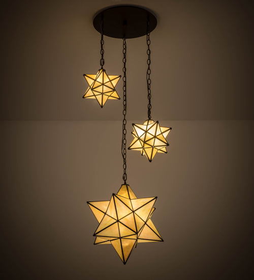 25"W Moravian Star 3 Lt Cascading Pendant