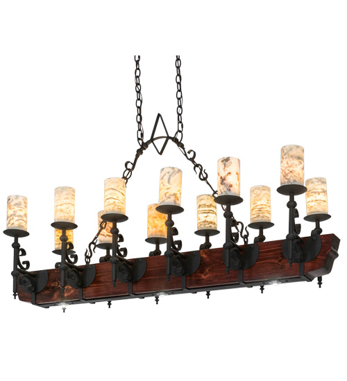 60" Long Tudor Jadestone 12 Light Oblong Chandelier