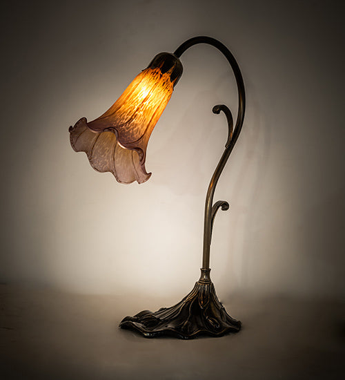 15" High Amber/Purple Tiffany Pond Lily Accent Lamp