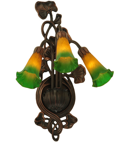 10.5"W Amber/Green Pond Lily 3 Lt Wall Sconce