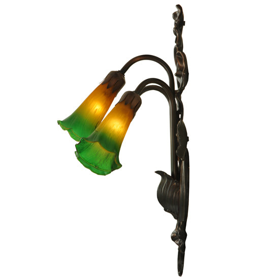 10.5"W Amber/Green Pond Lily 3 Lt Wall Sconce