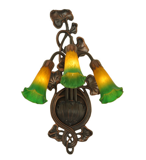 10.5"W Amber/Green Pond Lily 3 Lt Wall Sconce