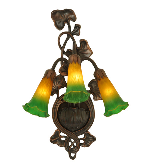 10.5"W Amber/Green Pond Lily 3 Lt Wall Sconce