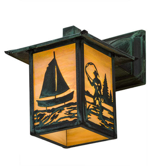 7"W Seneca Sailboat & Fly Fisherman Solid Mount Wall Sconce