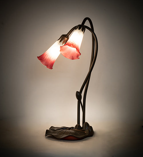 16" High Pink/White Tiffany Pond Lily 2 Light Accent Lamp