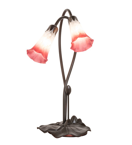 16" High Pink/White Tiffany Pond Lily 2 Light Accent Lamp