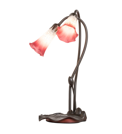 16" High Pink/White Tiffany Pond Lily 2 Light Accent Lamp