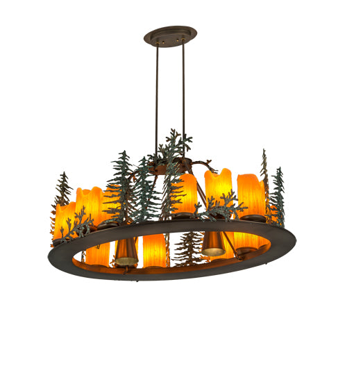 42" Long Tall Pines 12 Light Oblong Chandelier