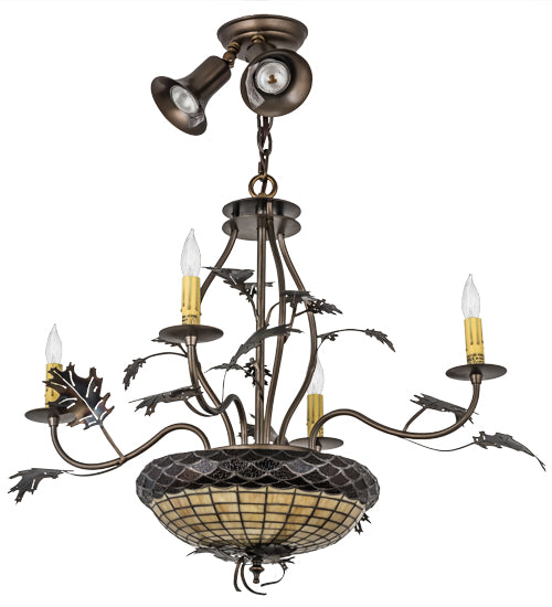 30"W Greenbriar Oak 4 Lt Chandelier