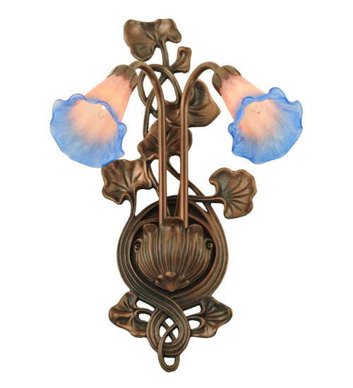 11"W Pink/Blue Pond Lily 2 Lt Wall Sconce