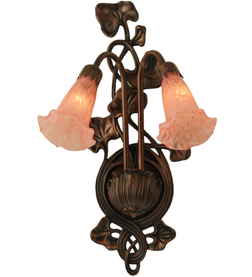 11"W Pink Pond Lily 2 Lt Wall Sconce