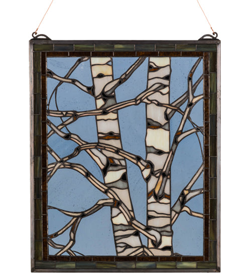 24"W X 19"H Birch Tree In Winter Stained Glass Window