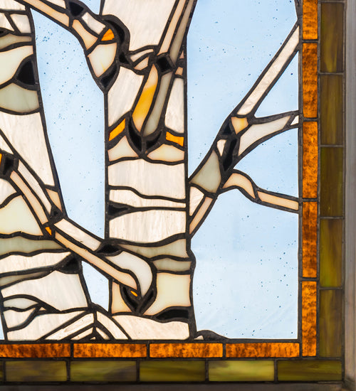 24"W X 19"H Birch Tree In Winter Stained Glass Window