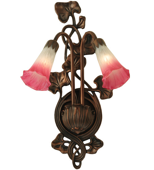 11"W Pink/White Pond Lily 2 Lt Wall Sconce