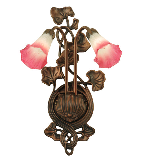 11"W Pink/White Pond Lily 2 Lt Wall Sconce