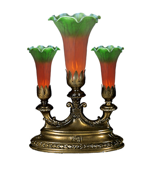 13"H Amber/Green Pond Lily 3 Lt Mantelabra Accent Lamp